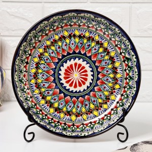 Ляган узбекский Риштанская керамика «Узоры», для плова, 25 см, синий